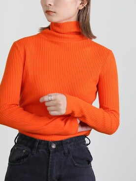 「select MOCA（セレクトモカ）の【13色展開】シンプルリブタートルニット（ニット/セーター）」を使った、SELECT MOCAさん（レディース・158cm）の夏コーディネート