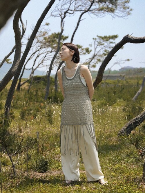 セール】透かし編みフリンジレイヤードワンピース（ワンピース