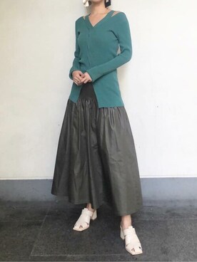 「LAGUNAMOON（ラグナムーン）のカッティングヒールサンダル（サンダル）」を使った、LAGUNAMOON STAFFさん（レディース・160cm）の夏コーディネート