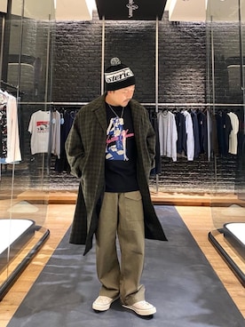 「アイテム（チェスターコート、グリーン系）」を使った、DAISUKEさん（メンズ・174cm）の秋コーディネート