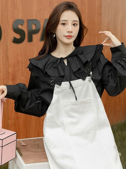 シャツブラウス　コットンポリエステルフリルカラーブラウス DAY CLOSET ブラウス シャツ レディース ぽわん袖のダブルビッグ