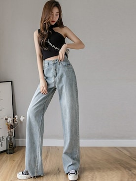 CCLESS デニムパンツ CLEL】Denim Tuck Wide Center Press Slacks /デニム タックワイド