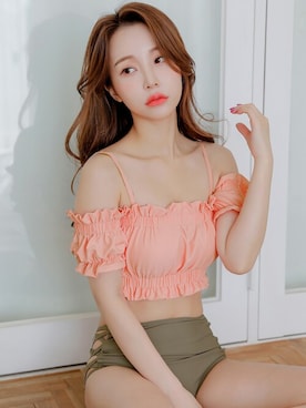 レディース水着 オフショル風ギャザリングサイドカットビキニ 2点セットを使った人気ファッションコーディネート Wear レディース水着 オフショル風ギャザリングサイドカットビキニ 2点セットを使った人気ファッションコーディネート Wear