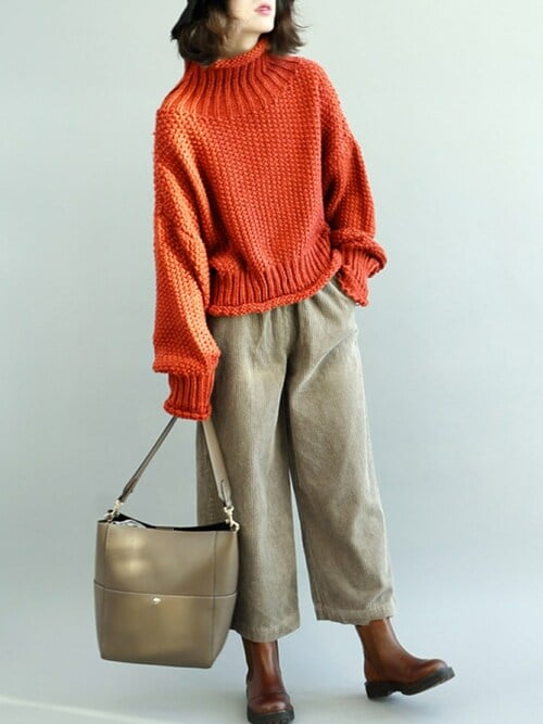 【shaashea】◯ニット✕ダウン★カーキ★サイズXS★レディース★ ウール混オーバーサイズハイネックセーター - カーキ | ZARA