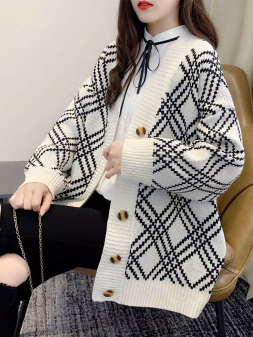 ディオール　チェック柄カーディガン ブラック・ホワイト ディオール チェック柄カーディガン ブラック・ホワイト