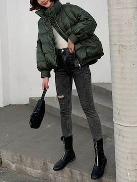 「アイテム（その他アウター、グリーン系）」を使った、TeddyShopさん（レディース・158cm）の冬コーディネート