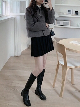 「レトロ」｜「アイテム（ステンカラーコート）」を使った、TeddyShopさん（レディース・158cm）の冬コーディネート