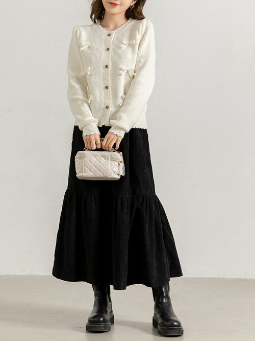 セール】【ロング丈/中厚手】大人っぽ コーデュロイ ティアード フレア