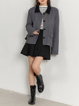「ジャケット」｜「アイテム（ステンカラーコート）」を使った、TeddyShopさん（レディース・158cm）の冬コーディネート