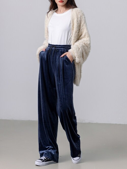 ❤️お値下げ★アルベロベロ❣️ワイドパンツ セール】レディース ベロア調スリークイージーワイドパンツ（その他