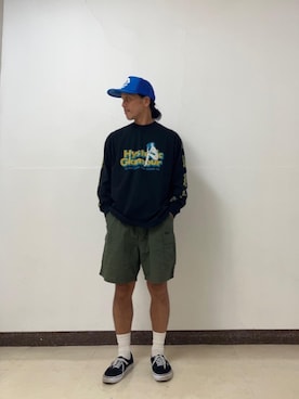 「アイテム（カーゴパンツ）」を使った、hyshmt01さん（メンズ・171cm）の夏コーディネート