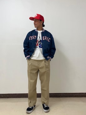 「アイテム（スタジャン）」を使った、hyshmt01さん（メンズ・171cm）の夏コーディネート