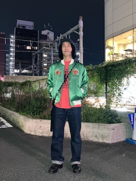 「HYSTERIC GLAMOUR（ヒステリックグラマー）のロゴスタッズ フリンジミニバッグ（ショルダーバッグ）」を使った、hyshmt01さん（メンズ・171cm）の秋コーディネート