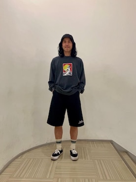 「HYSTERIC GLAMOUR（ヒステリックグラマー）のPSYCHEDELIC WOMAN ハーフパンツ（その他パンツ、ブラック系）」を使った、hyshmt01さん（メンズ・172cm）の春コーディネート
