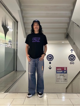 「HYSTERIC GLAMOUR（ヒステリックグラマー）のHYS FES PASS デニム転写パンツ（その他パンツ、ブルー系）」を使った、hyshmt01さん（メンズ・172cm）の春コーディネート