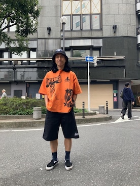 「HYSTERIC GLAMOUR（ヒステリックグラマー）のPSYCHEDELIC WOMAN ハーフパンツ（その他パンツ、ブラック系）」を使った、hyshmt01さん（メンズ・172cm）の春コーディネート