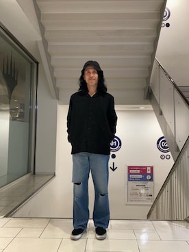 「HYSTERIC GLAMOUR（ヒステリックグラマー）のSKULL STRAP刺繍 キューバシャツ（シャツ/ブラウス、ブラック系）」を使った、hyshmt01さん（メンズ・172cm）の春コーディネート