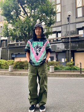 「HYSTERIC GLAMOUR（ヒステリックグラマー）の6ポケットカーゴパンツ（その他パンツ、グリーン系）」を使った、hyshmt01さん（メンズ・172cm）の春コーディネート