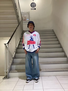 「HYSTERIC GLAMOUR（ヒステリックグラマー）のワイドデニムパンツ（デニムパンツ、ブルー系）」を使った、hyshmt01さん（メンズ・172cm）の春コーディネート