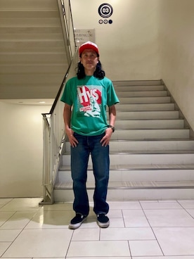「HYSTERIC GLAMOUR（ヒステリックグラマー）のストレートデニムパンツ（デニムパンツ、ブルー系）」を使った、hyshmt01さん（メンズ・172cm）の春コーディネート