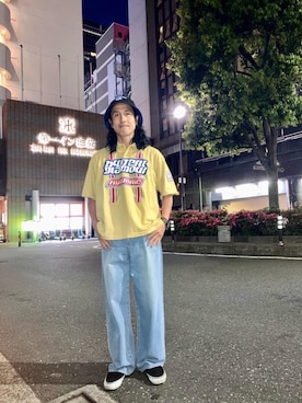 「HYSTERIC GLAMOUR（ヒステリックグラマー）のワイドデニムパンツ（デニムパンツ、ブルー系）」を使った、hyshmt01さん（メンズ・172cm）の春コーディネート