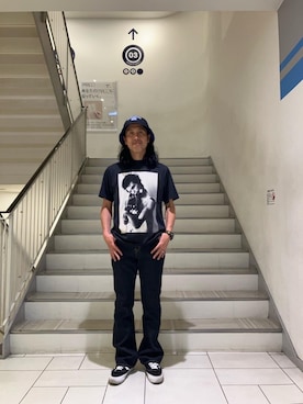 「HYSTERIC GLAMOUR（ヒステリックグラマー）のデニムフレアパンツ（デニムパンツ、ブルー系）」を使った、hyshmt01さん（メンズ・172cm）の春コーディネート