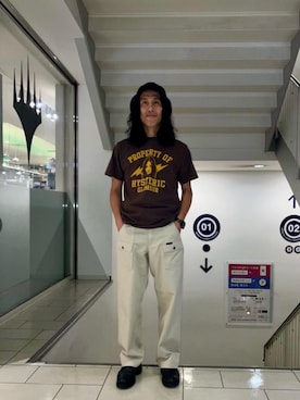 「HYSTERIC GLAMOUR（ヒステリックグラマー）のPROPERTY OF HYSTERIC Tシャツ（Tシャツ/カットソー、ブラウン系）」を使った、hyshmt01さん（メンズ・172cm）の夏コーディネート