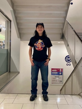 「HYSTERIC GLAMOUR（ヒステリックグラマー）のストレートデニムパンツ（デニムパンツ、ブルー系）」を使った、hyshmt01さん（メンズ・172cm）の夏コーディネート