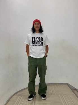 「HYSTERIC GLAMOUR（ヒステリックグラマー）の6ポケットカーゴパンツ（カーゴパンツ、グリーン系）」を使った、hyshmt01さん（メンズ・172cm）の夏コーディネート