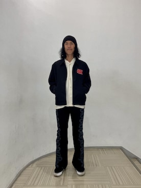 「HYSTERIC GLAMOUR（ヒステリックグラマー）のSNAKE LOOP柄デニムフレアパンツ（デニムパンツ、ブラック系）」を使った、hyshmt01さん（メンズ・172cm）の夏コーディネート