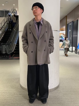 「417 EDIFICE（フォーワンセブンエディフィス）のアイテム（チェスターコート）」を使った、417 officialさん（メンズ・173cm）の秋コーディネート