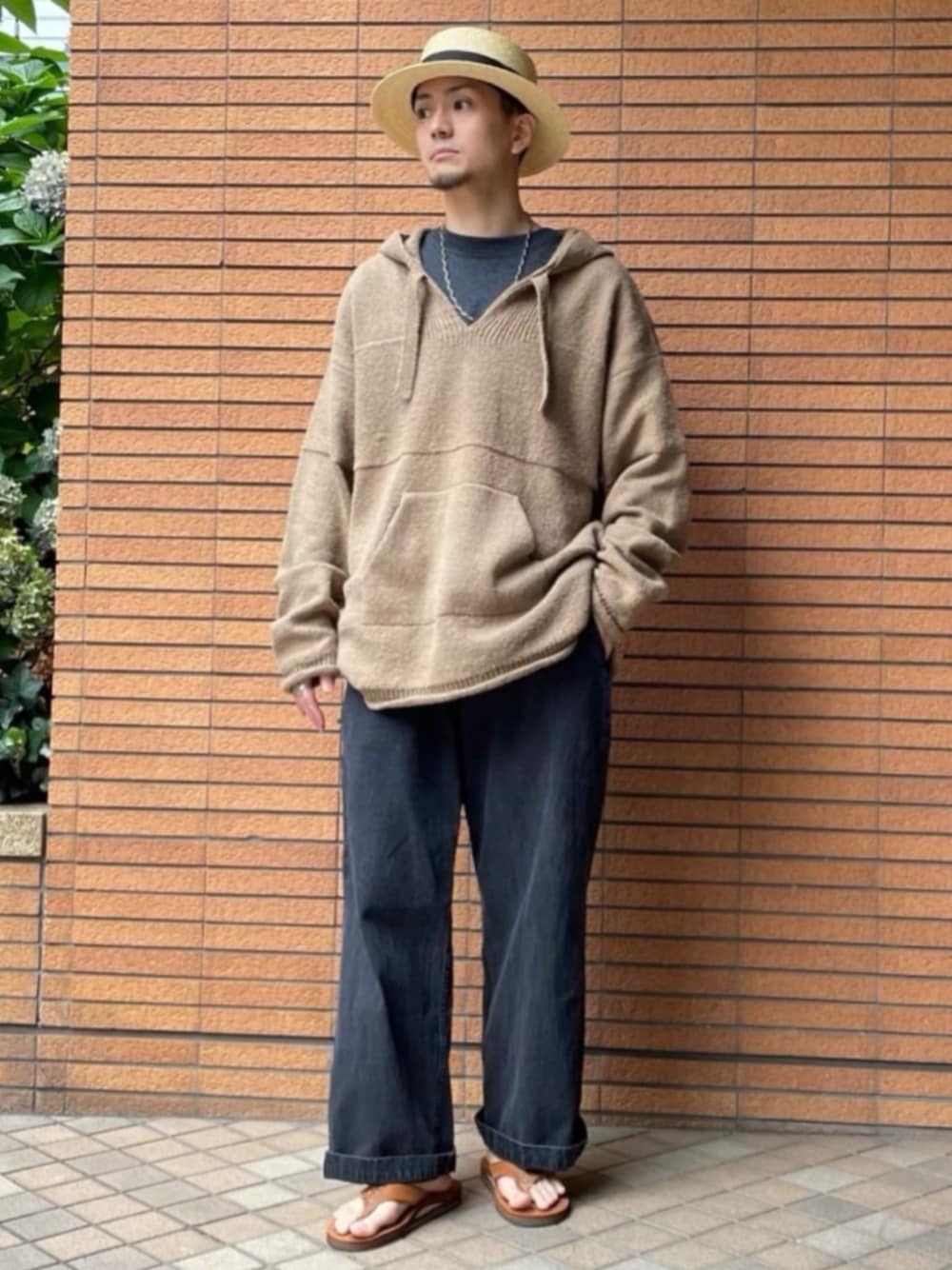 「シンプル、ハット、大人カジュアル、休日スタイル、ラフ、きれいめカジュアル、リラックススタイル、カンカン帽、麦わら帽子、おしゃ見えテクニック」｜「417 EDIFICEの田中帽子店 417別注 カンカン帽（ハット、ホワイト系）」を使った、417 officialさん（メンズ・173cm）の夏コーディネートの1枚目の写真