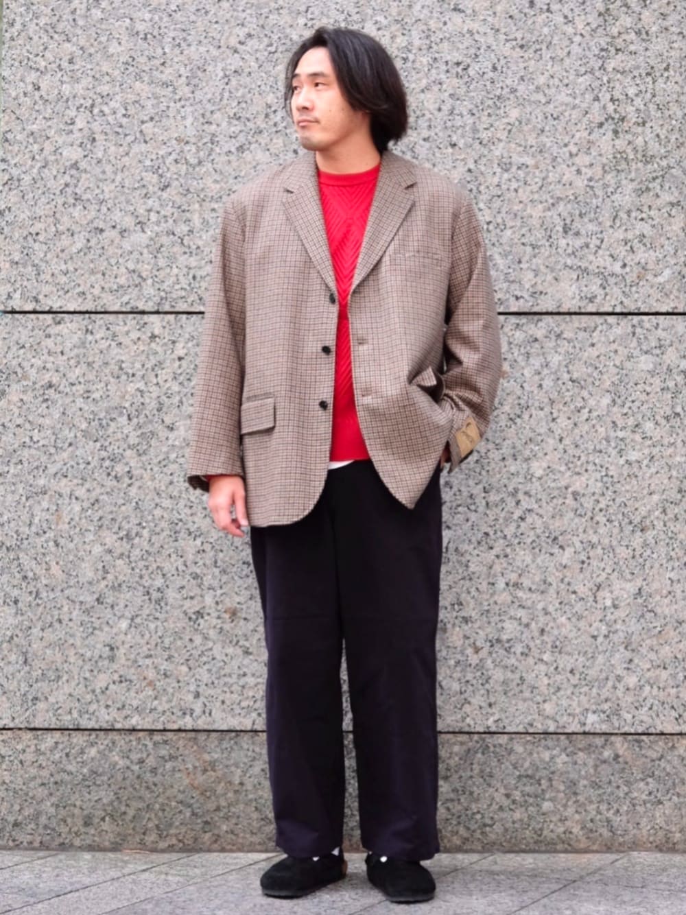 「ジャケット、メンズファッション、birkenstock、秋コーデ」｜「417 EDIFICEの【MOONLIGHT CLOTHING】JACOAT（その他アウター、ベージュ系）」を使った、417 officialさん（メンズ・183cm）の秋コーディネートの1枚目の写真