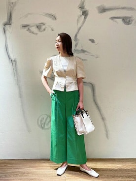 「ショート丈トップス」｜「アイテム（ノーカラージャケット）」を使った、ESTNATION WOMENSさん（レディース・173cm）の夏コーディネート