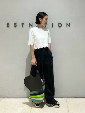 「スカラップ」｜「アイテム（パンツ）」を使った、ESTNATION WOMENSさん（レディース・155cm）の夏コーディネート