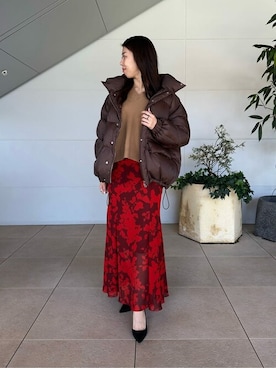 「フラワープリント」｜「アイテム（ニット/セーター）」を使った、ESTNATION WOMENSさん（レディース・165cm）の冬コーディネート