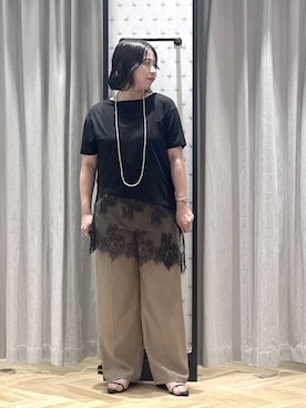 「A part by（アパートバイ）のヘマタイトビーズロングネックレス（ネックレス、シルバー系）」を使った、さちさん（レディース・156cm）の夏コーディネート