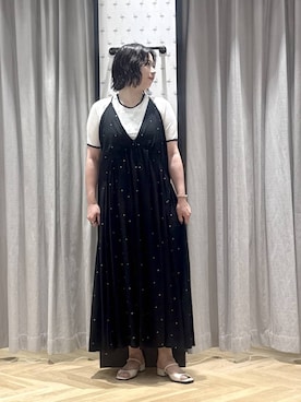 「A part by（アパートバイ）の【今年も登場！】ドットシシュウキャミワンピース（ワンピース、ブラック系）」を使った、さちさん（レディース・156cm）の夏コーディネート