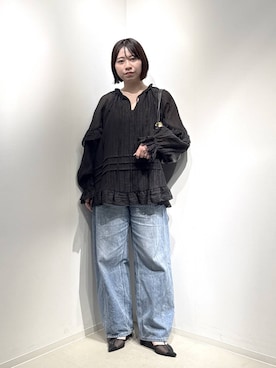 「A part by（アパートバイ）のApbコクーンデニムパンツ≪追加3≫（デニムパンツ）」を使った、さちさん（レディース・155cm）の春コーディネート