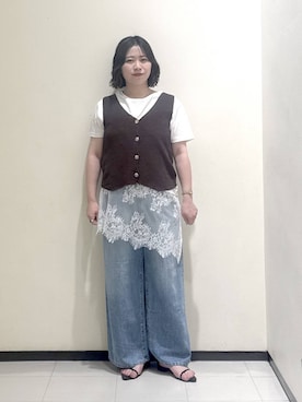 「A part by（アパートバイ）のテンセルデニムパンツ（デニムパンツ、ブルー系）」を使った、さちさん（レディース・156cm）の夏コーディネート