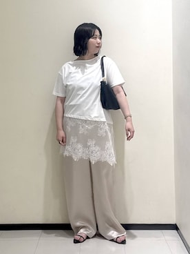 「A part by（アパートバイ）のハートモチーフバッグ（ショルダーバッグ、ブラック系）」を使った、さちさん（レディース・156cm）の夏コーディネート