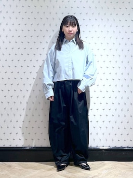 「A part by（アパートバイ）のショートオックスシャツ≪追加2≫（シャツ/ブラウス）」を使った、さちさん（レディース・155cm）の春コーディネート