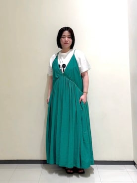 「A part by（アパートバイ）の【今年も登場！】ドットシシュウキャミワンピース（ワンピース、グリーン系）」を使った、さちさん（レディース・156cm）の春コーディネート