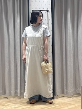 「A part by（アパートバイ）のApbコクーンデニムパンツ（デニムパンツ、ブルー系）」を使った、さちさん（レディース・156cm）の夏コーディネート