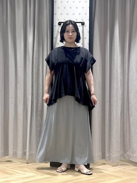 「A part by（アパートバイ）のタックデザインブラウス（シャツ/ブラウス、ブラック系）」を使った、さちさん（レディース・156cm）の夏コーディネート