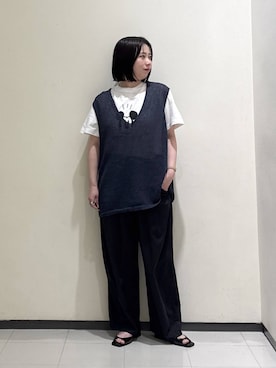 「A part by（アパートバイ）の≪追加2≫ペーパーユルニットノースリーブ（ニット/セーター、グレー系）」を使った、さちさん（レディース・156cm）の春コーディネート