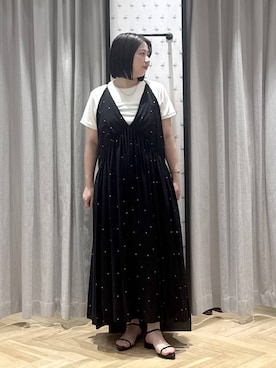 「A part by（アパートバイ）の【今年も登場！】ドットシシュウキャミワンピース（ワンピース、ブラック系）」を使った、さちさん（レディース・156cm）の春コーディネート