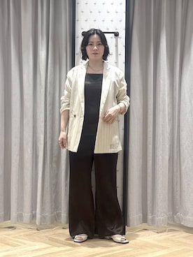 「A part by（アパートバイ）のシアーWジャケット（テーラードジャケット、ベージュ系）」を使った、さちさん（レディース・156cm）の夏コーディネート