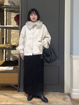 「A part by（アパートバイ）のファーエリ2WAYブルゾン（ブルゾン、ホワイト系）」を使った、さちさん（レディース・156cm）の秋コーディネート