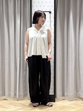 「A part by（アパートバイ）のタイツキセーラーブラウス（Tシャツ/カットソー、ホワイト系）」を使った、さちさん（レディース・156cm）の夏コーディネート
